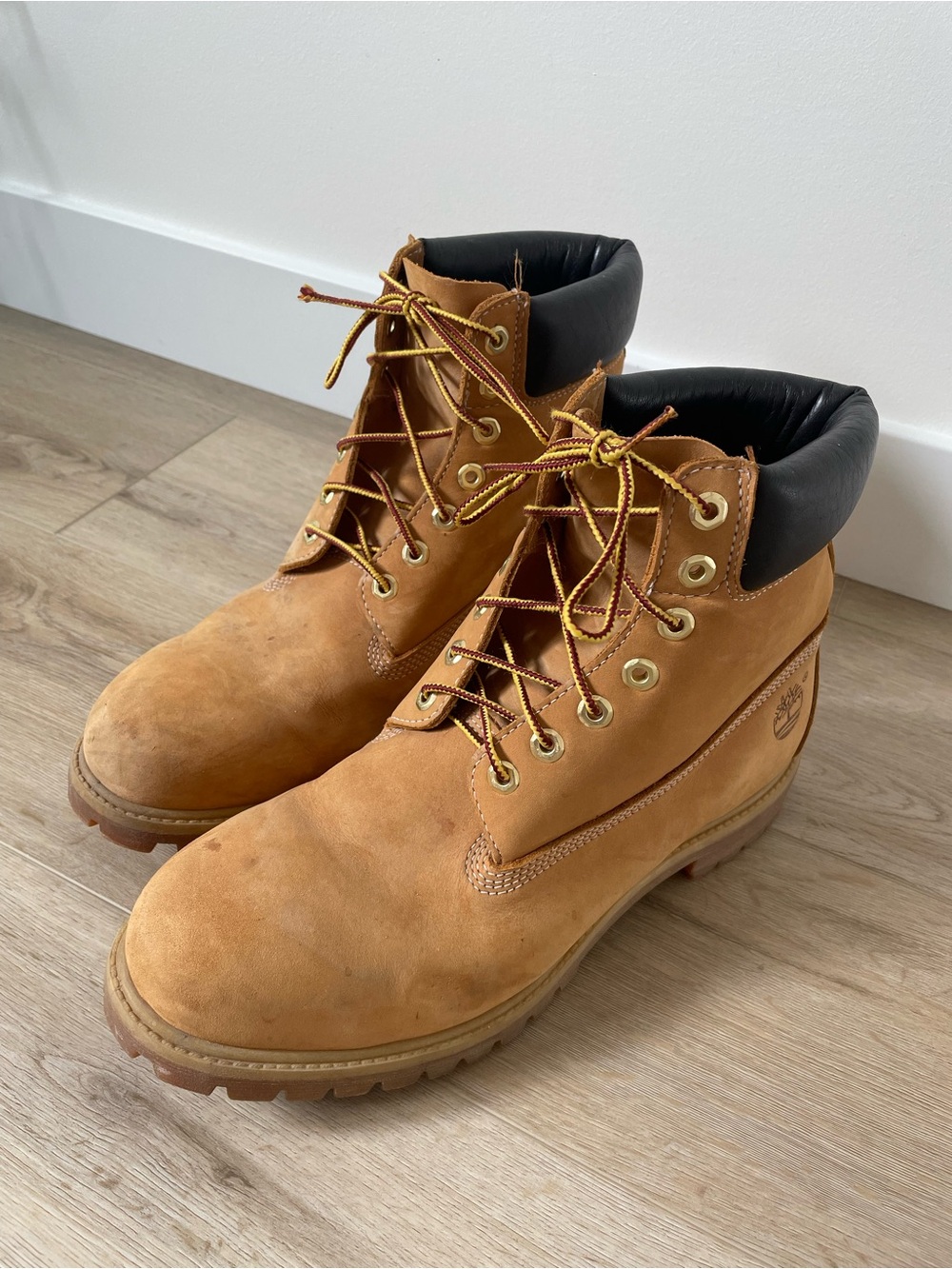 Timberland Wheat Nubuck 6-Inch Work Boots with Black Collar